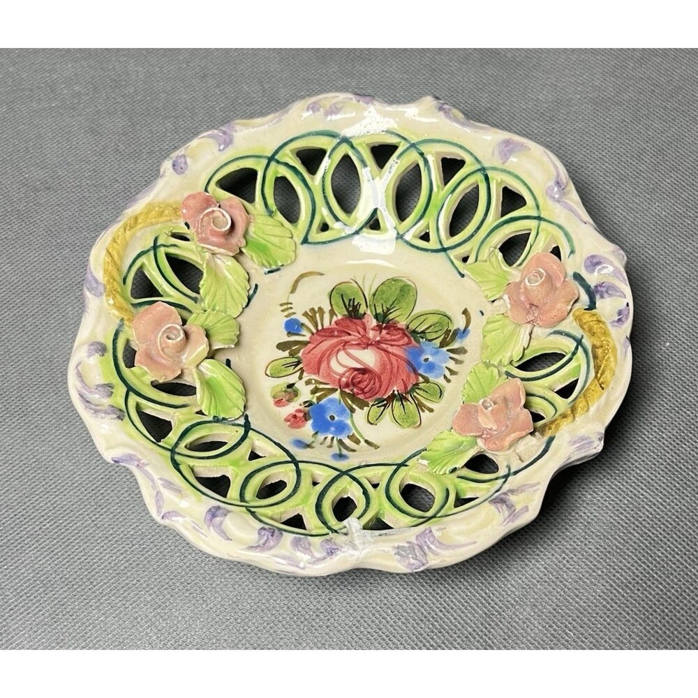 Vintage Ceramic Olive/Candy Bowl Serving Dish Handmade Hand Painted Made Italy